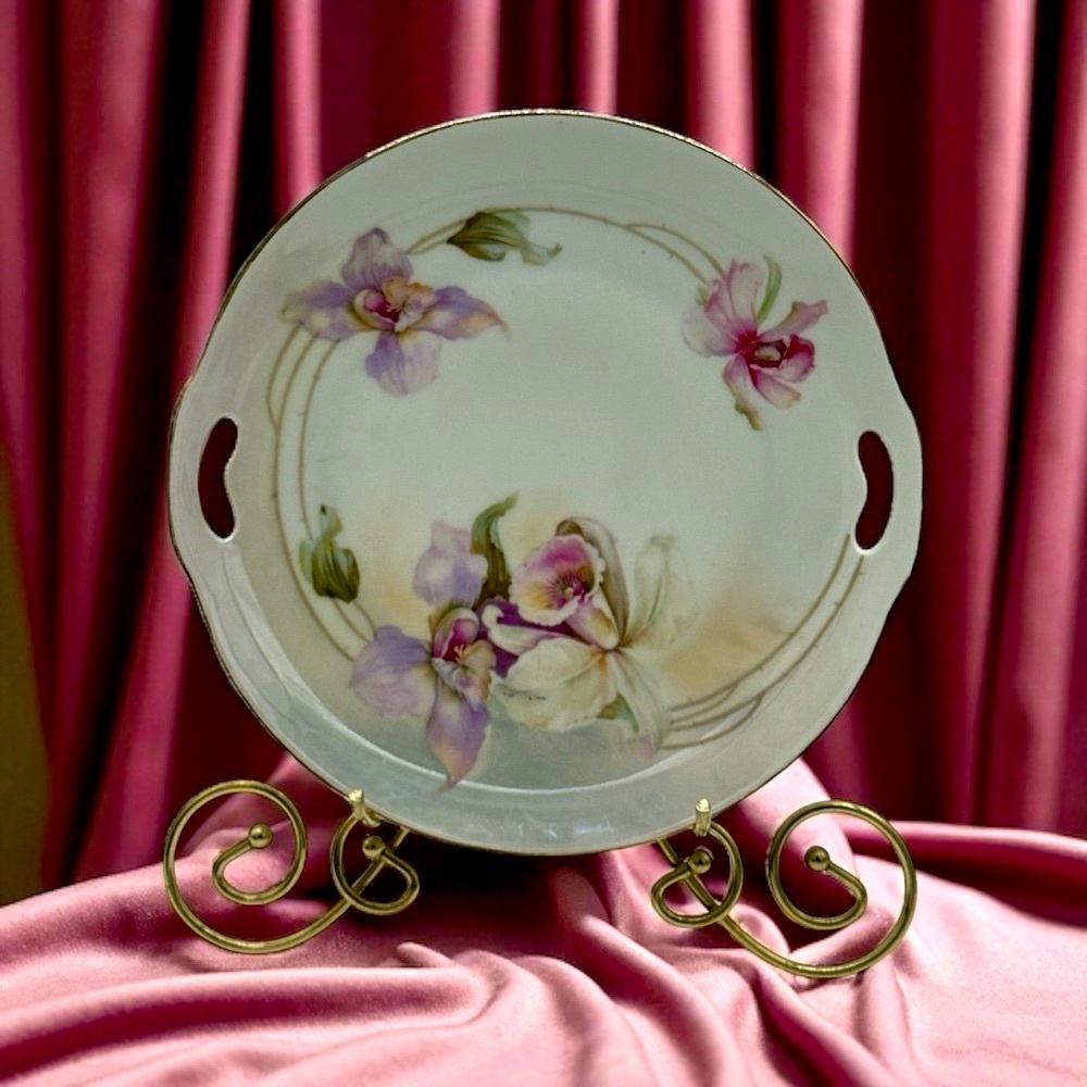 1902 Antique Prov Saxe E.S.‎ Germany Orchid 10" Hand - Painted Serving Plate